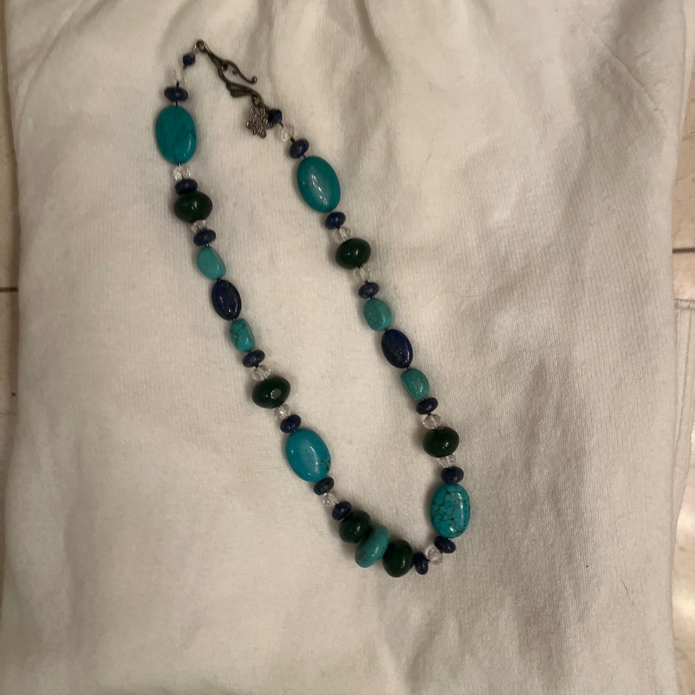 Elegant Real Turquoise and other precious stones Blue and Green Beaded Necklace